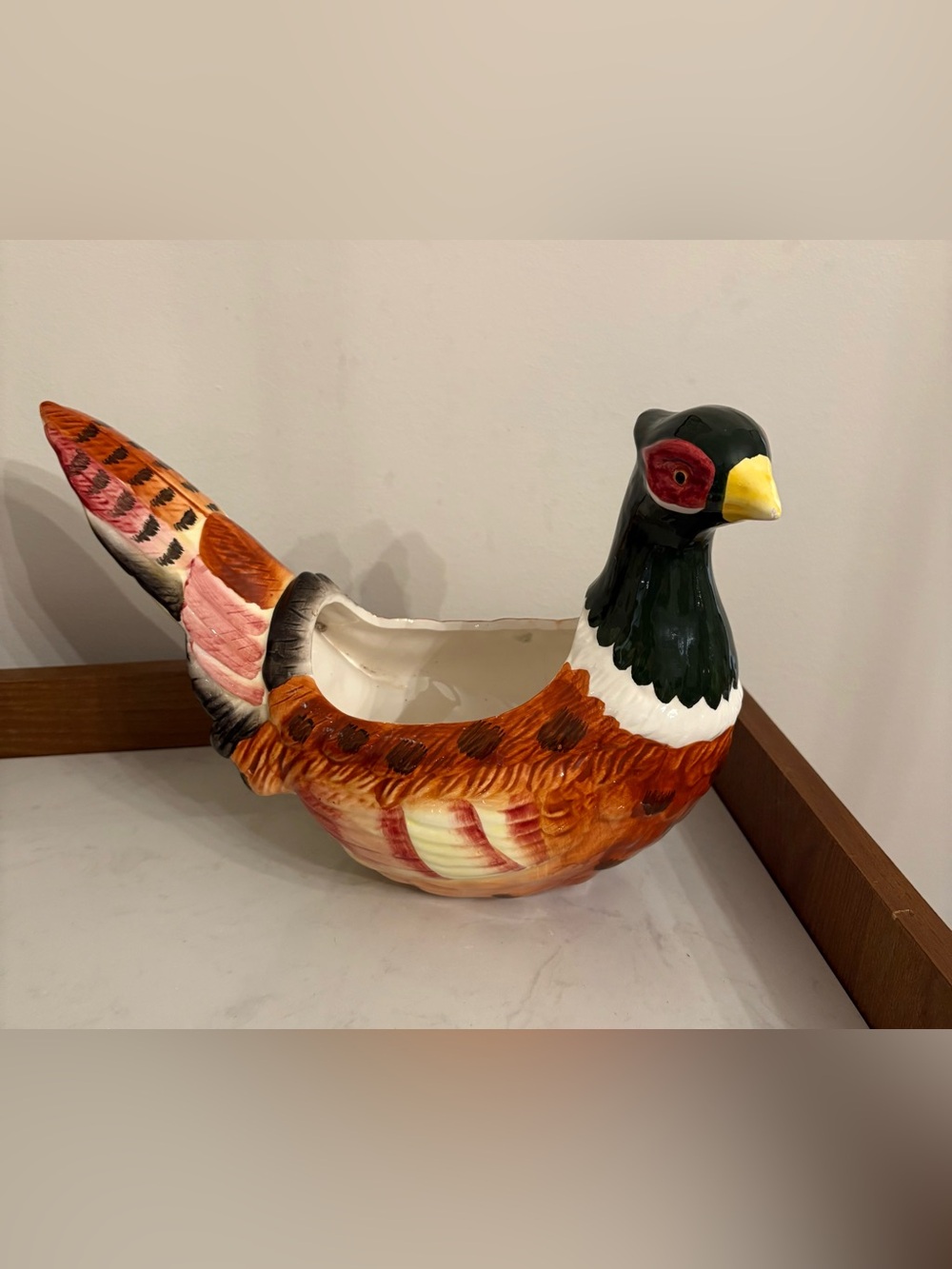 Pheasant Planter Brown, Black, White & Yellow Ceramic